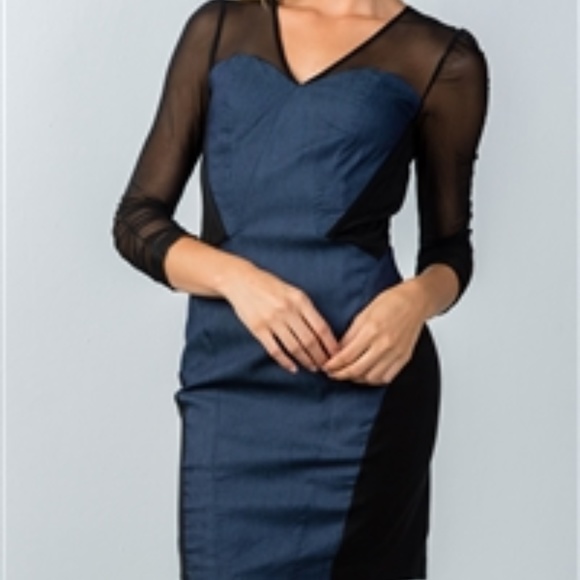 MESH DENIM BODYCON MINI DRESS - Picture 1 of 3
